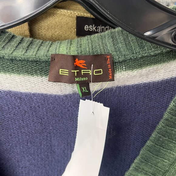 ETRO Blue Knit Stripe Cardigan Wool Button Sweater size XL - Picture 8 of 9